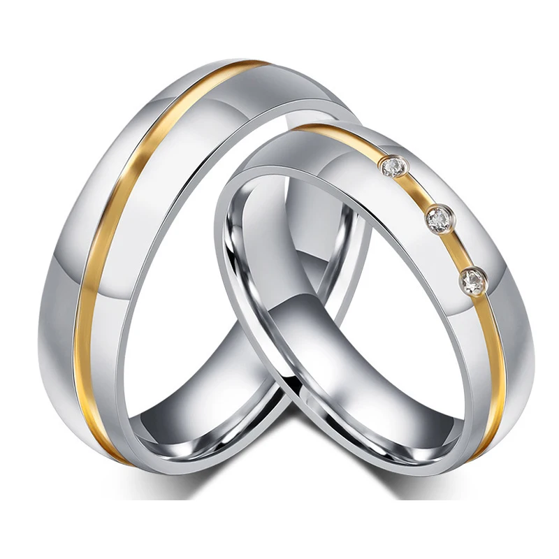 gold color custom alliance stainless steel wedding bands couples rings sets for him and her anillos