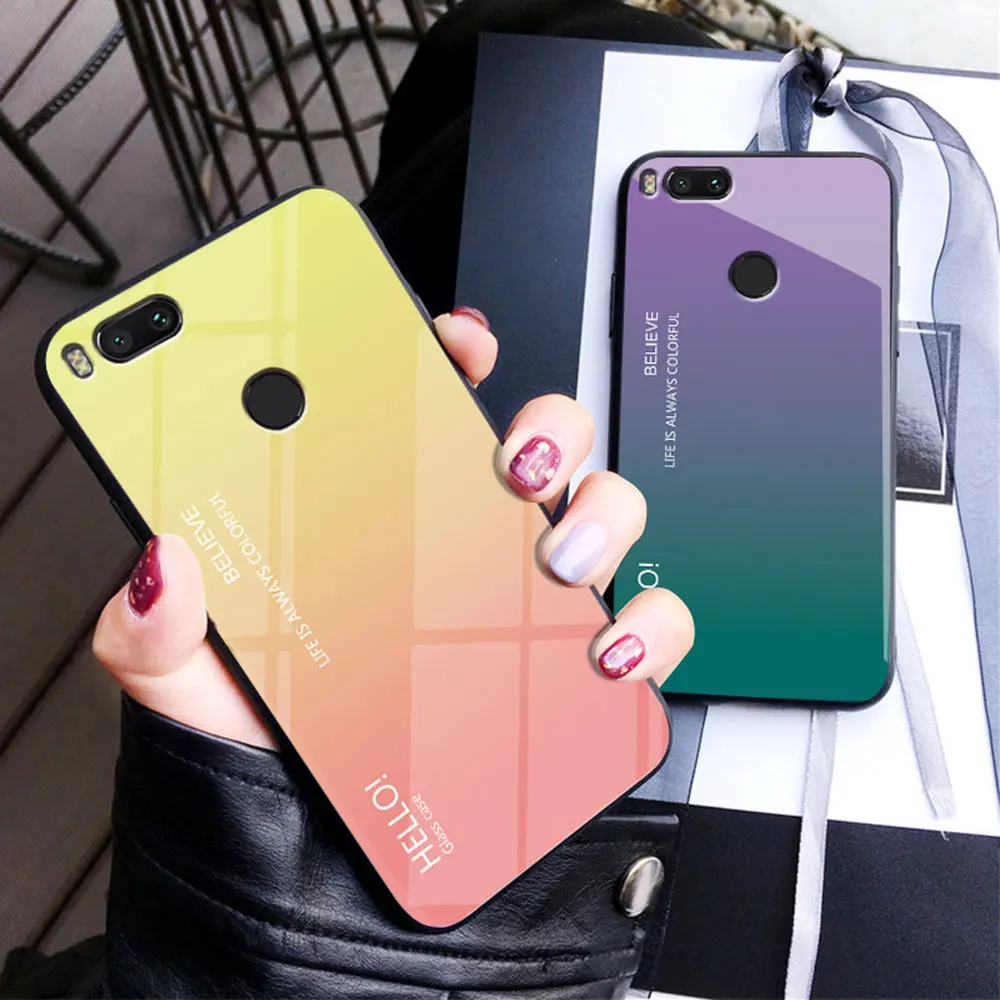 IDOOLS чехол для Xiaomi Mi A1 5X 1 крышка градиент закаленное Стекло основа Сумки телефона