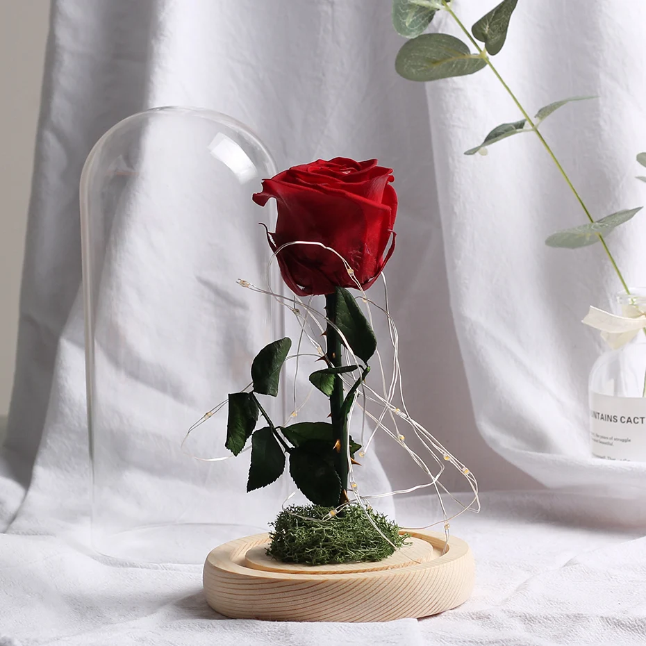Подарок на день Святого Валентина Красавица и Чудовище светодиодный светильник-гирлянда красная роза в стеклянном куполе на деревянной основе подарки ко дню Святого Валентина