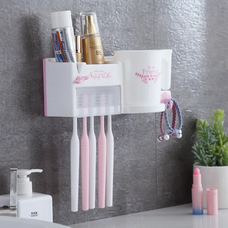 ONEUP многофункциональный настенный держатель для зубных щеток, стойка для хранения выжатой зубной пасты, чашка для полоскания рта, набор аксессуаров для ванной комнаты