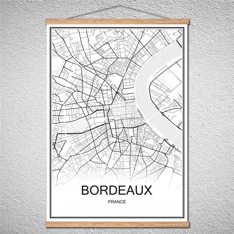 

With Frame BORDEAUX World City map Abstract print picture Oil Painting Customized Pattern Modern poster Canvas Cafe Decor Home