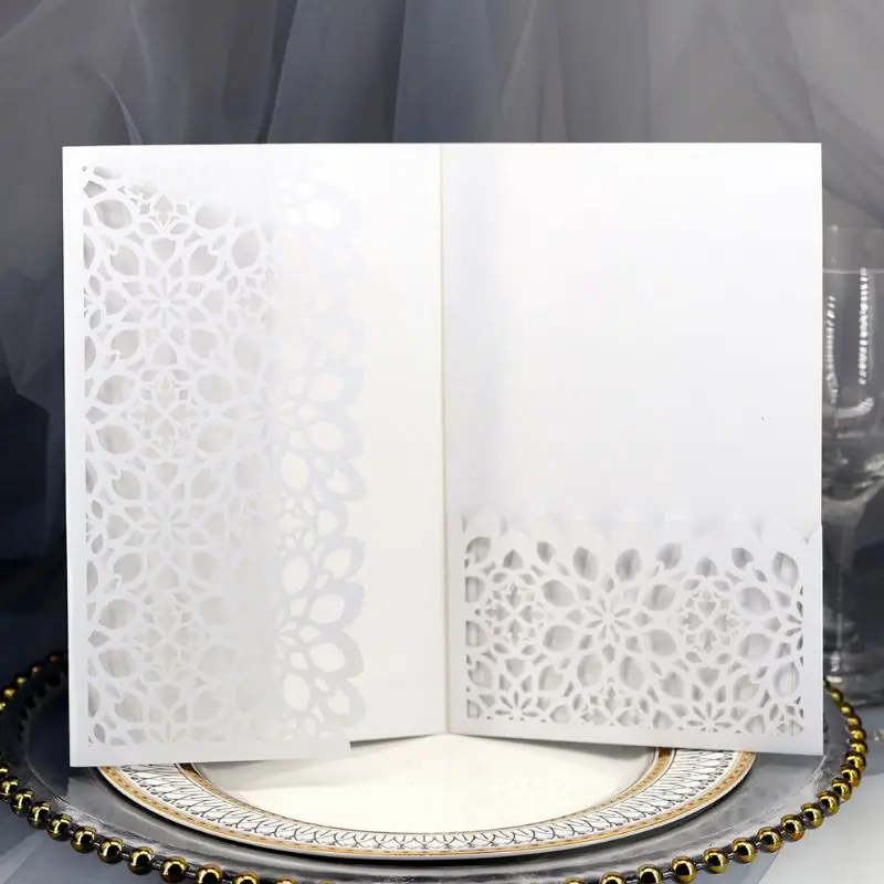  10pcs/set Laser Cut Hollow Luxury Floral Wedding Invitations Card Elegant Lace Favor Print Wedding  - 33029655466