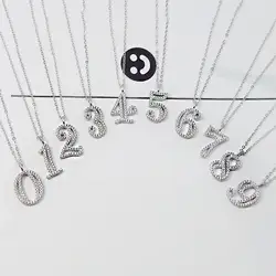 Silvology серебро 925 пробы 0-9 Полный циркон счастливый на цепочке с цифрами креативный Роскошный кулон ожерелье для женщин 2019 ювелирные изделия