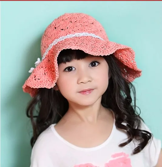 Детские соломенные шляпки ручной работы, одноцветная пляжная кепка для девочек, детская летняя складная шляпа, топ, CPAM