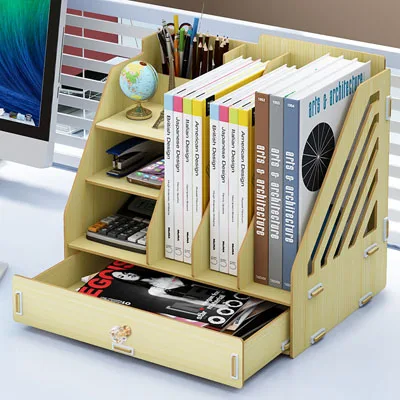 Coloffice Creative1PC большая емкость деревянная подставка для книг Многофункциональная офисная настольная коробка для хранения данных стойка для школы и офиса - Цвет: C