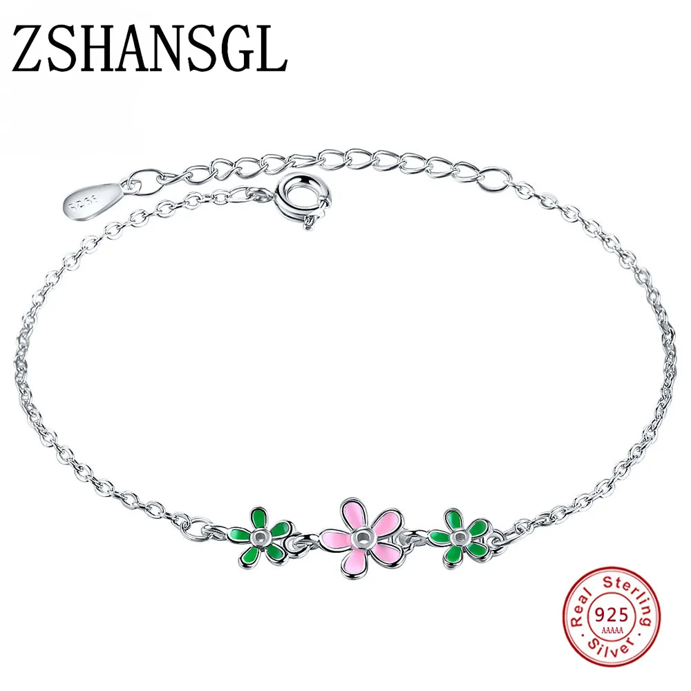 

NEW 925 Sterling Silver Glittering Plum Blossom Design Chain Link Strand Bracelet For Women Sterling Silver Jewelry Lady Gift