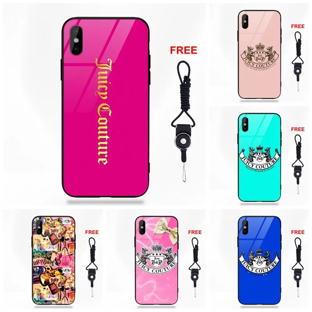 

Soft TPU Frame Tempered Glass Fashion Case For Apple iPhone 5 5C 5S SE 6 6S 7 8 Plus X XS Max XR Jc Tide Brand Juicy Couture