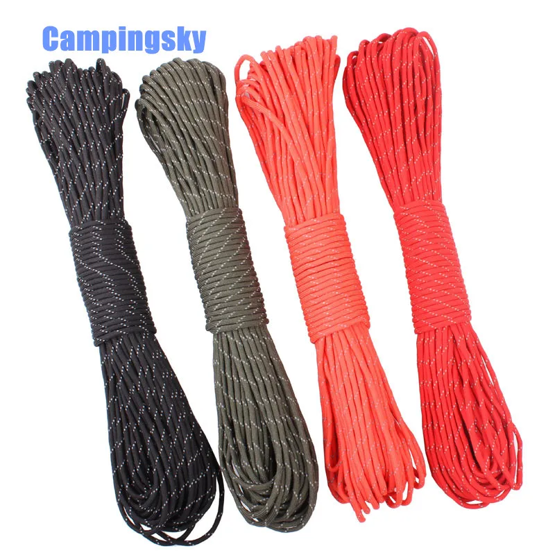 CAMPINGSKY 550 عاكس Paracord في المظلة الحبل الحبل خيمة حبل مل المواصفات النوع الثالث 7 ستراند 50FT Paracord للمشي التخييم