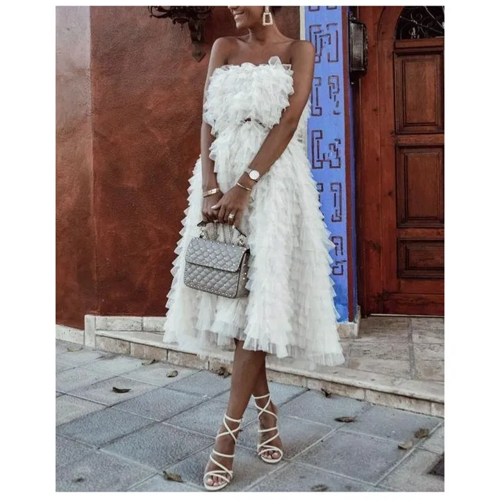 

2019 Women Sexy Sleeveless Off Shoulder A-Line Dress 2019 New Backless Mesh Midi Party Dresses Beach Irregular Dress