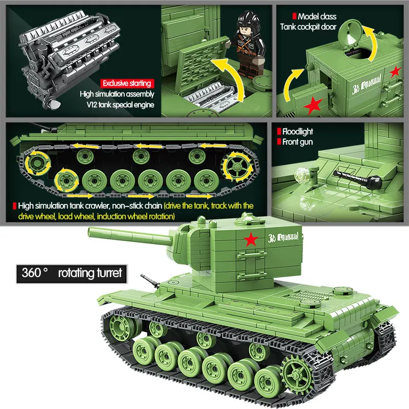 818 PCS WW2 Military Soviet Russia KV 2 Tank Building Blocks Soviet Soldier figures Weapon accessor