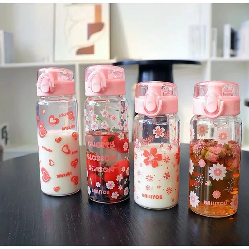 JOUDOO милый цветок стеклянная бутылка для воды портативная термостойкая розовая бутылка Корея Студенческая уличная герметичная посуда для напитков чашка Gift35