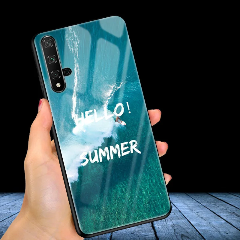 Для huawei Nova 5T чехол модная жесткая стеклянная задняя крышка для huawei Nova 5T чехол для телефона s черный силиконовый бампер Coque Nova5t 5 t