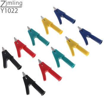 

10pcs/lot Fully Insulated Crocodile Alligator Clip with Open PVC 10mm Test Clamp Wire Clip with 4mm Socket Banana Jack