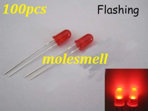 100 Pz 5Mm Rosso Diffuso Rotondo Auto Flash Lampeggiante Led Lampeggiante Led Luminosi Luce 5Mm Lente Rossa Led Lampeggiante