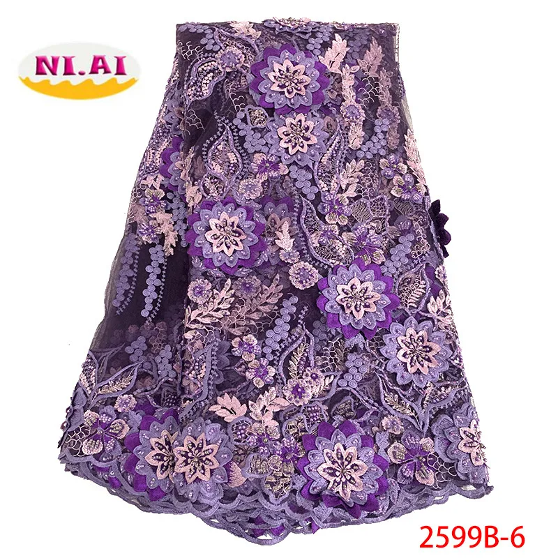 

French Lace Fabric 3D Flowers 2019 High Quality African Tulle Lace Fabric With Beads Nigerian Lace Fabric For Women XY2599B-6