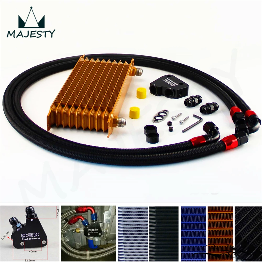 

10 Row Engine Oil Cooler Kit + Sandwich Plate For BILLET LS1 LS2 LS3 LSX VE HSV