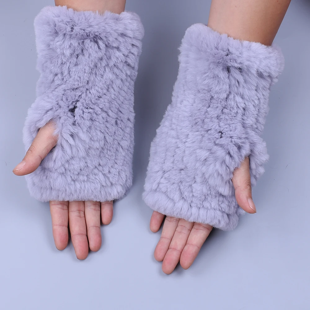 2018 Fashion Real Rex Rabbit Fur Women's Winter Gloves Genuine Fur Mittens Girl Fingerless Gloves Wrist Warmer Elastic Fluffy - Image 5