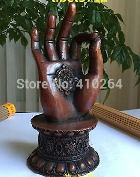 

$GANG 7 " Tibet Buddhism exquisite bronze buddha hand with wheel statue 18 cm