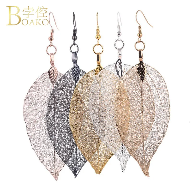 

6 Colors 100% Real Leaves Long Tassels Drop Earring For Women 2018 Fashion Luxury Boho Leaf Dangle Earrings Birthday Jewelry Z4