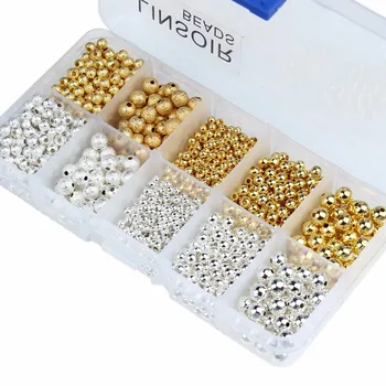 

New 1100pcs/box 3/4/6mm Mixed Gold/Silver Color Round Matte Copper Beads CCB Plastic Spacer Beads for Jewelry Making Findings