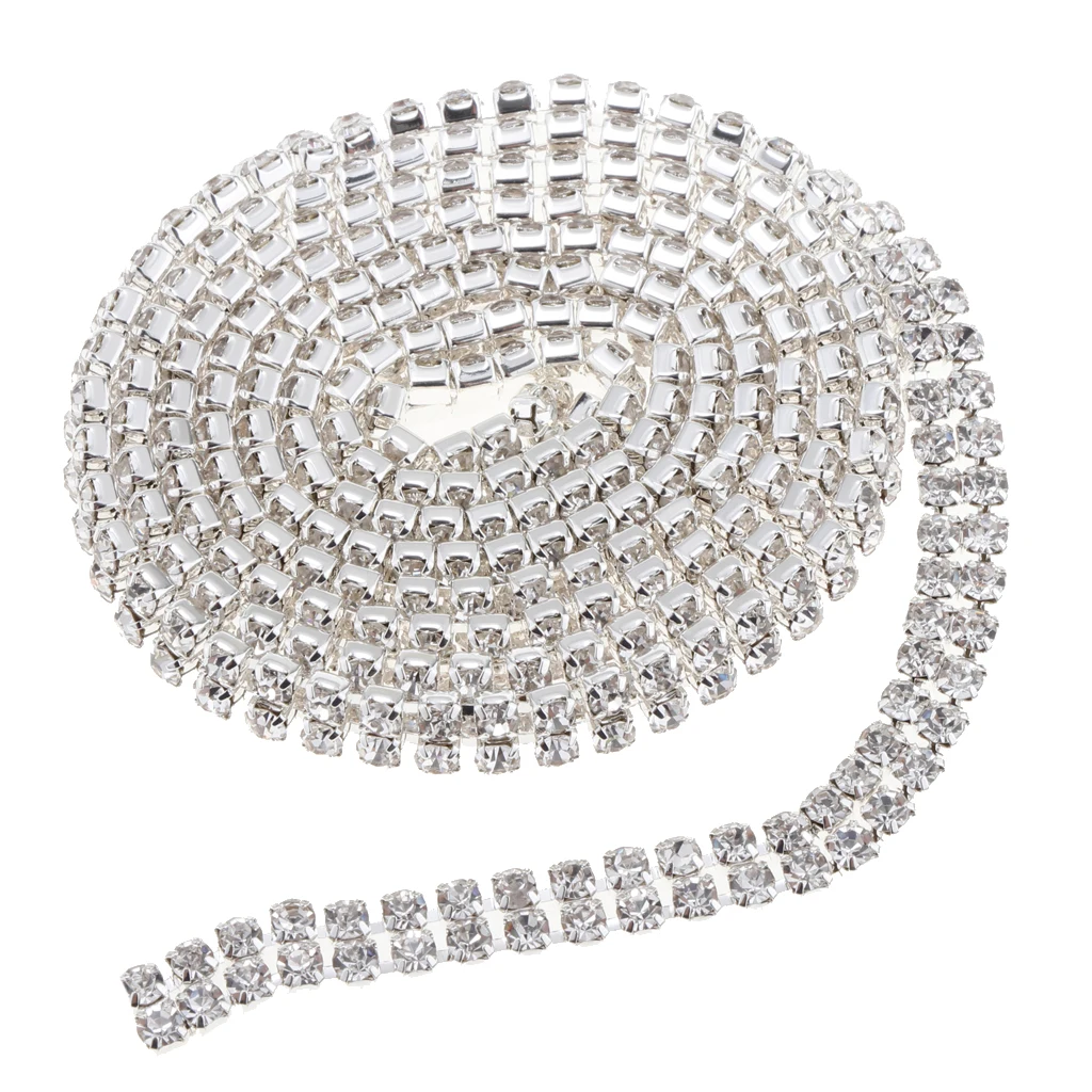  2-Row Crystal Rhinestone Close Chain DIY Diamond Mesh Ribbon 1 Yard