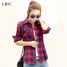 2017 100% Cotton Female Plaid Shirt Autumn Long Sleeved Lapel Shirts British Style Women’s Plus Size Slim Outerwwear Blouse Top