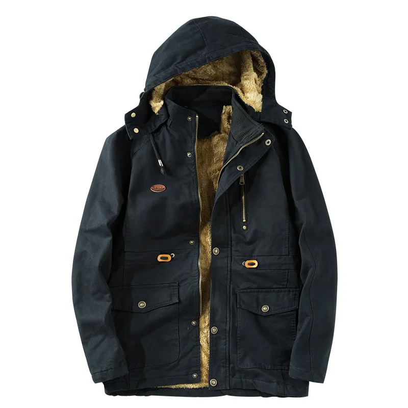 Мужские зимние парки канадская куртка мужское длинное пальто Военная Флисовая теплая камуфляжная тактическая куртка-бомбер мужская одежда 5xl - Цвет: Black