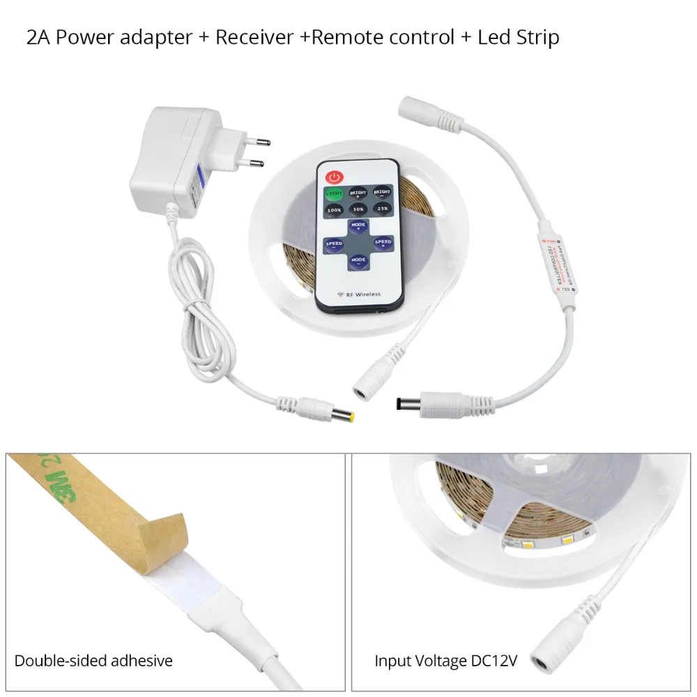 SMD 4040 светодиодный светильник с беспроводным РЧ пультом дистанционного управления с регулируемой яркостью 5 м гибкий светодиодный светильник для кухонного шкафа s 110 V-220 V адаптер питания