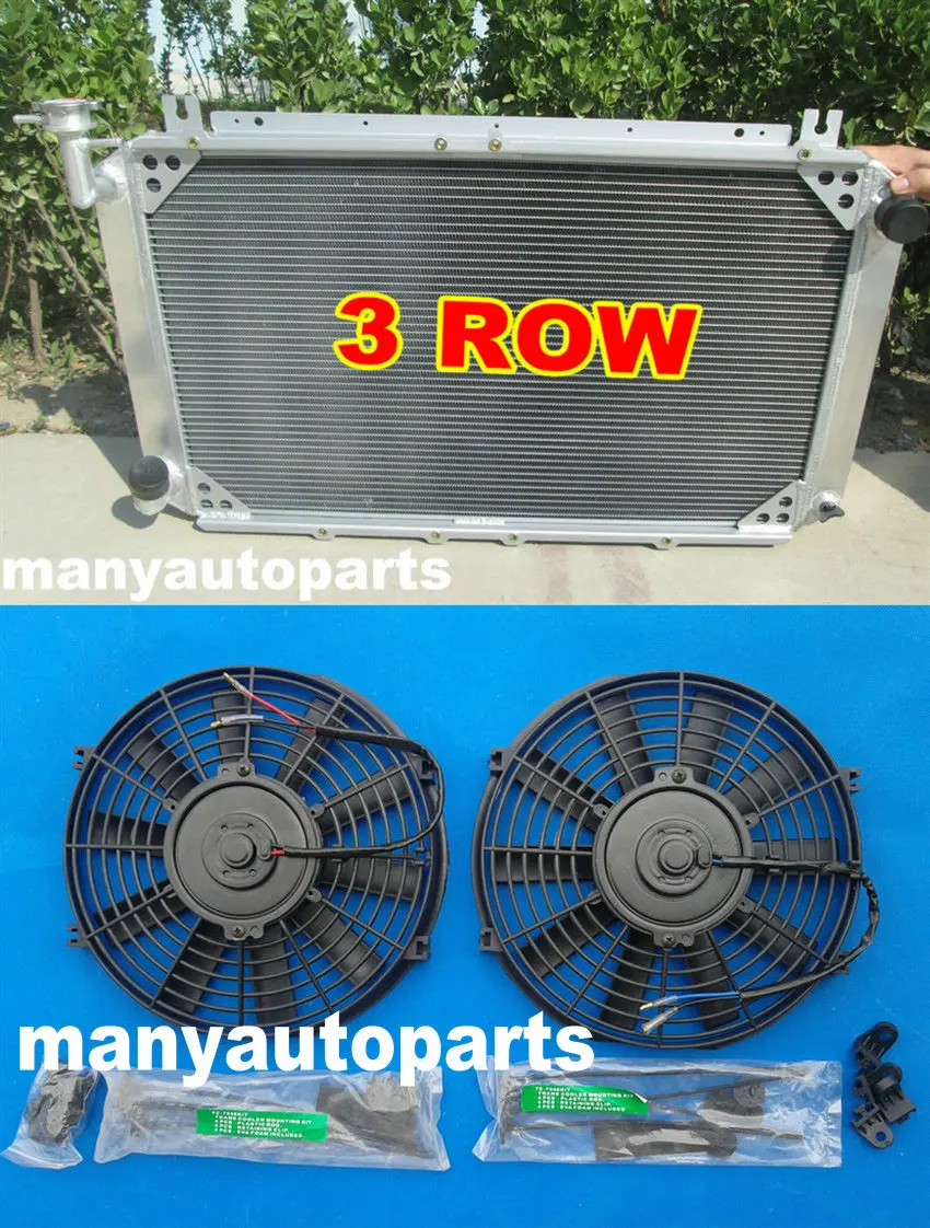 Top 3ROW 56MM Aluminum Radiator & Fans FOR NISSAN Patrol GQ SAFARI 2.8L/4.2L 4200cc DIESEL RD28T TD42 I6 & 3.0L RB30S PETROL Y60 87 0