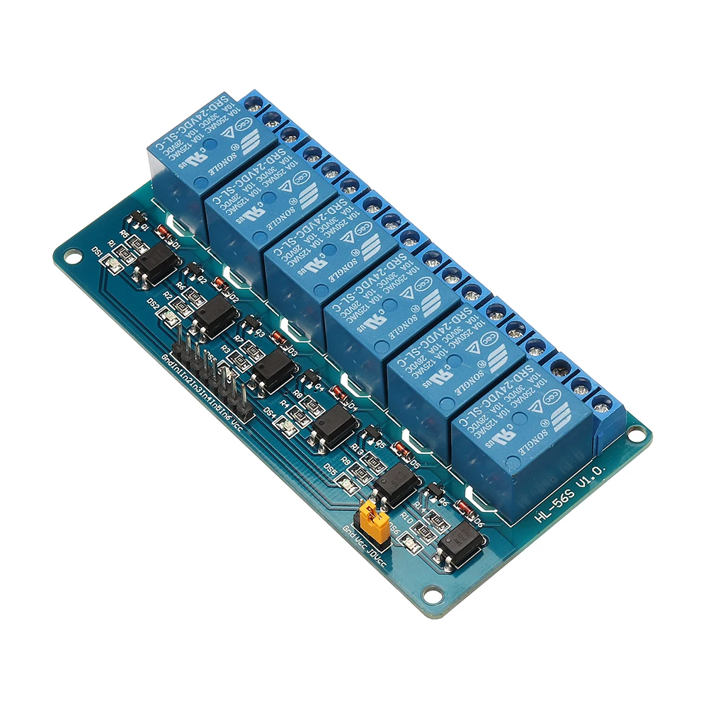 

6 Channel 24V Relay Module Low Level Trigger With Optocoupler Isolation For Arduino