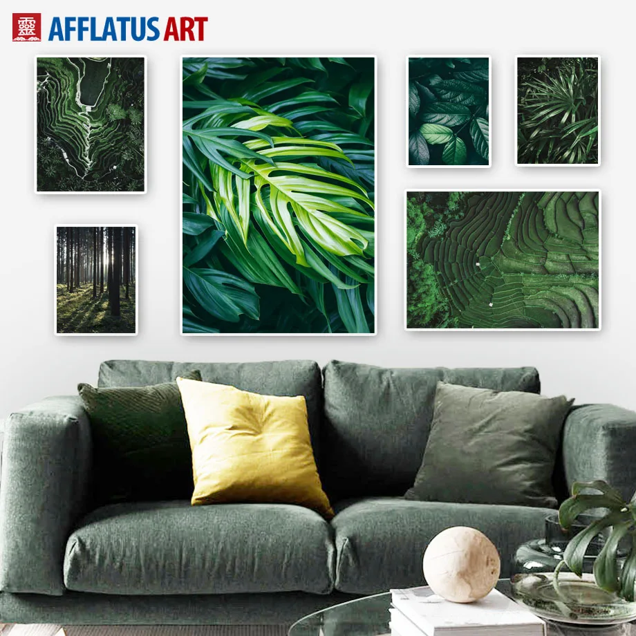 

Monstera Big Leaf Forest Terraced Field Wall Art Canvas Painting Nordic Posters And Prints Wall Pictures For Living Room Decor