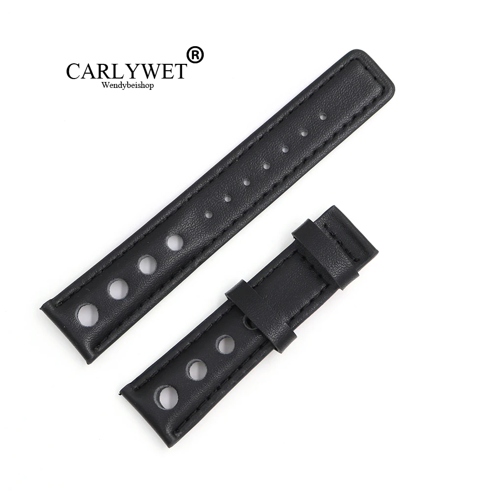 Ремешок CARLYWET из натуральной телячьей кожи черный браслет для наручных часов
