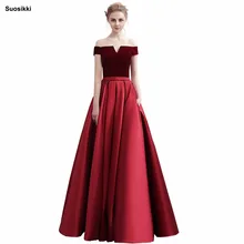 Suosikki банкетное Простое Элегантное вечернее платье невесты с вырезом лодочкой бархатное с атласным винтажным длинным выпускным формальным платьем Robe De Soiree