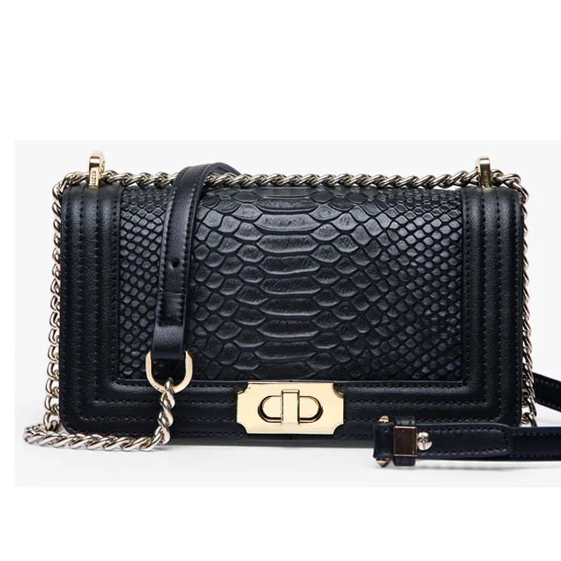 

Alligator Black Genuine Leather Young Women's Cover Shoulder Bag Chain Square Small Bags Bolsa Feminina Business Affairs Party