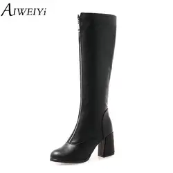 AIWEIYi/женские модные сапоги до колена; обувь на платформе и толстом каблуке; женские ботфорты на высоком каблуке; теплые зимние сапоги на