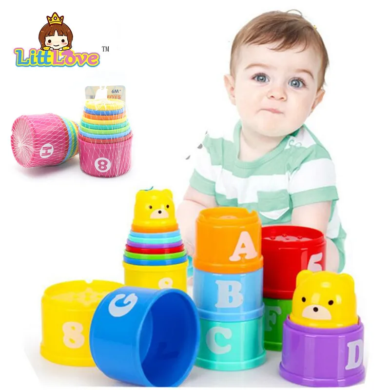 Littlove 9 unids/set juguete del bebé divertido pequeño aprendizaje educación jenga Cup Toy Block juego juguetes educativos Juguetes para niños