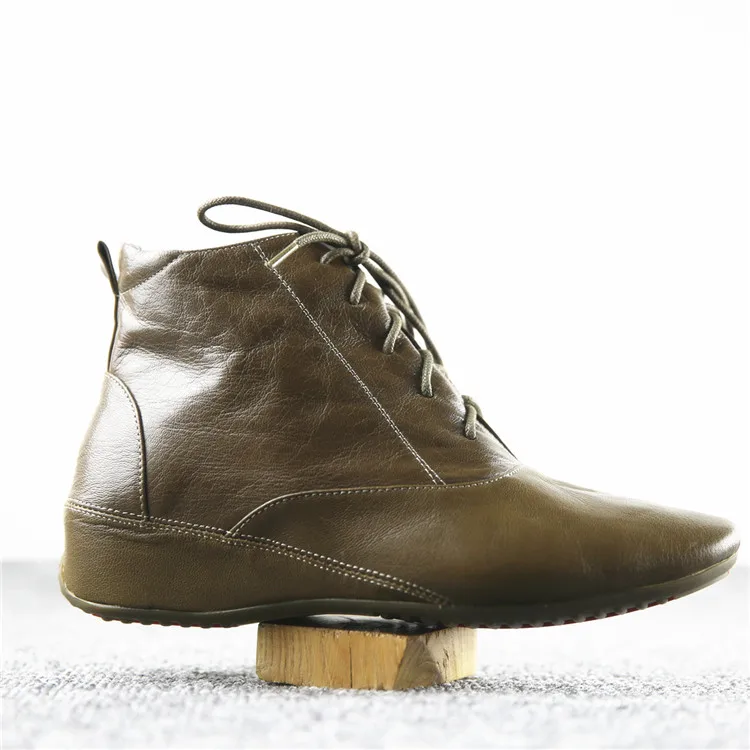 Discount Autumn Womens Casual Boots Online Genuine Leather Ankle Boots Fashion Brown Handmade Martin Boots Wedge