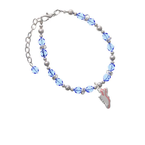 Silvertone Pink Running Shoe Light Blue Beaded Bracelet
