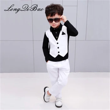 

High quality 2018 spring and autumn children's clothing new boy's suit fake vest children's two-piece long sleeve