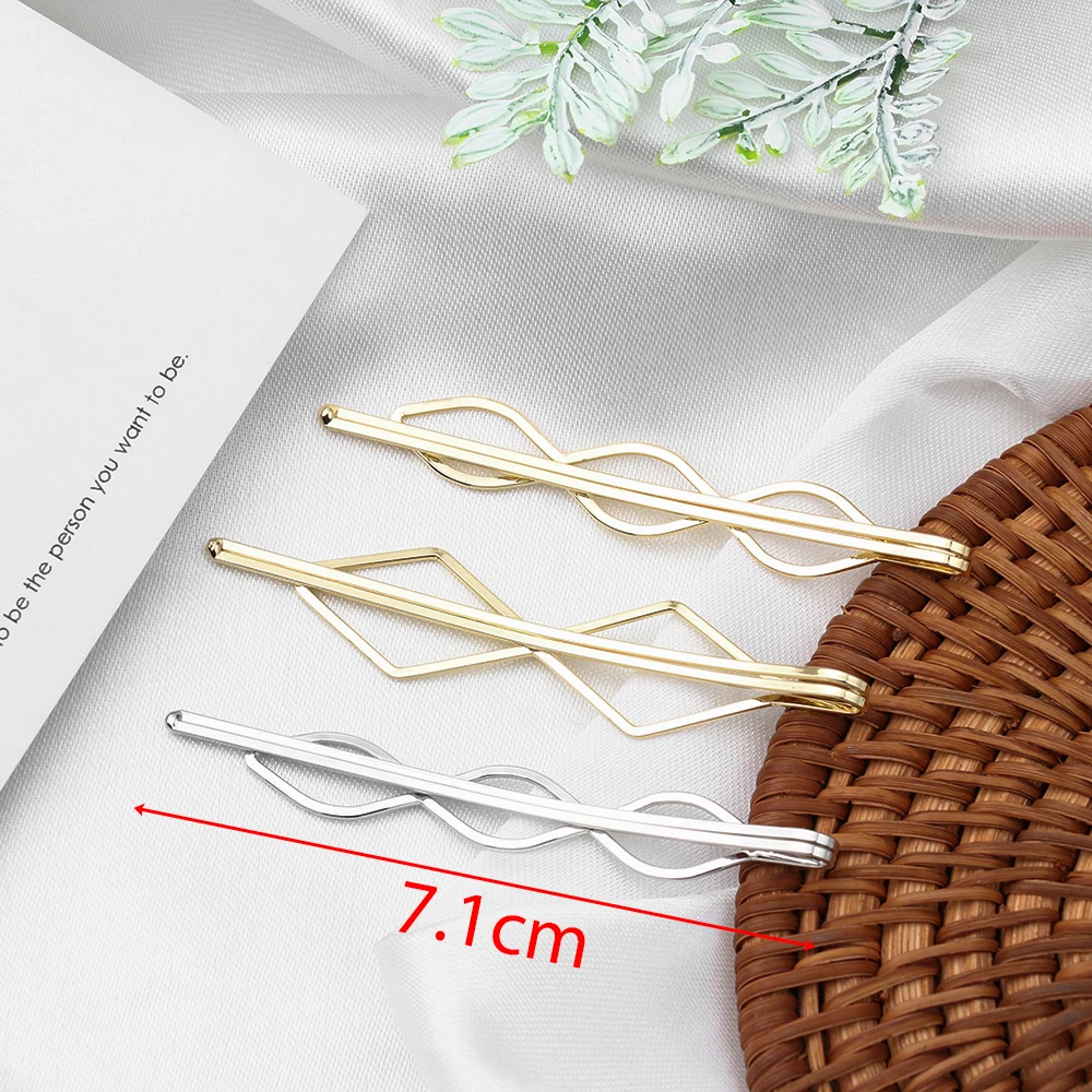 1 комплект, корейские простые металлические заколки для волос для женщин, геометрические ромбовидные золотые серебряные цветные шпильки, аксессуары для волос