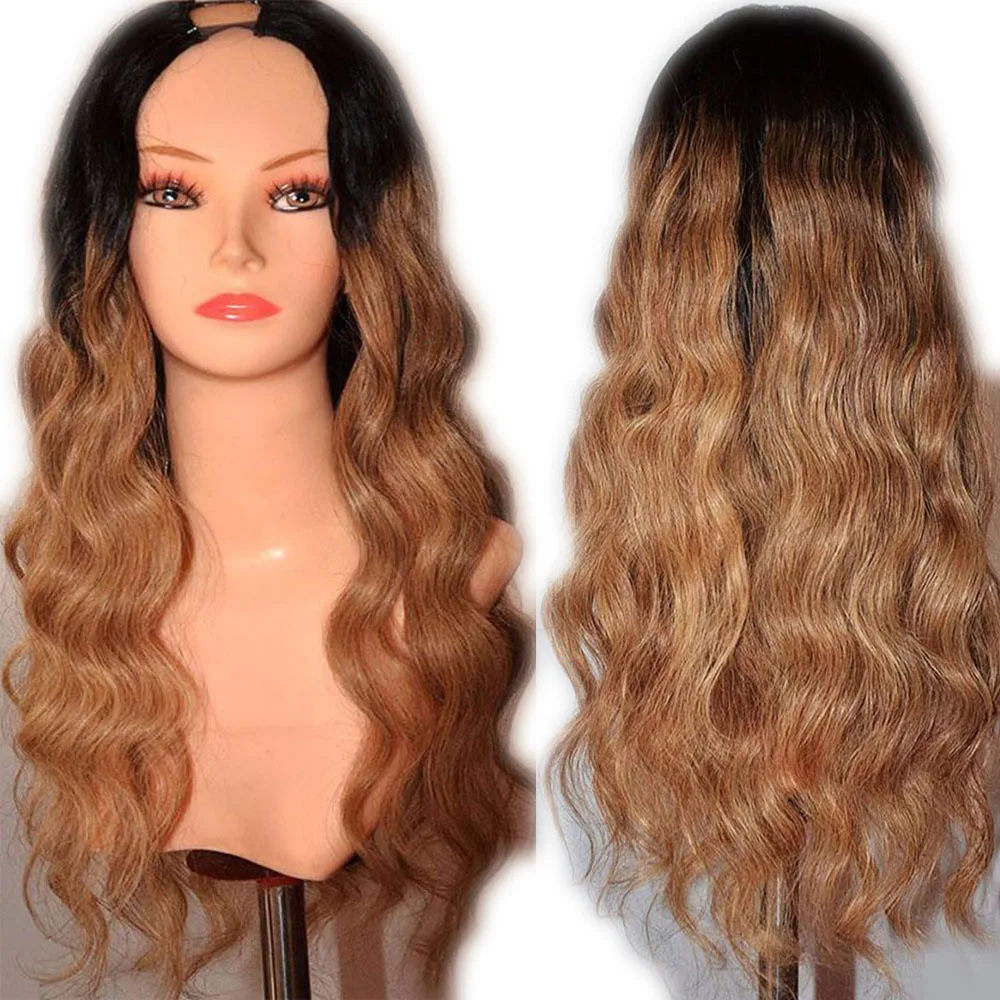 

SimBeauty 1BT27 100% Human Hair U Part Wigs For Black Women Brazilian Ombre Honey Blonde Body Wave Remy Hair Middle Open Wig