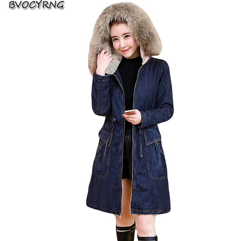 Veste Plus Capuche Cowboy Long Vêtements Fourrure Jean Velours Épais Hiver De 2018 Femmes Taille Femme D'agneau Blue La Manteau En À Col WfqwdxxYp