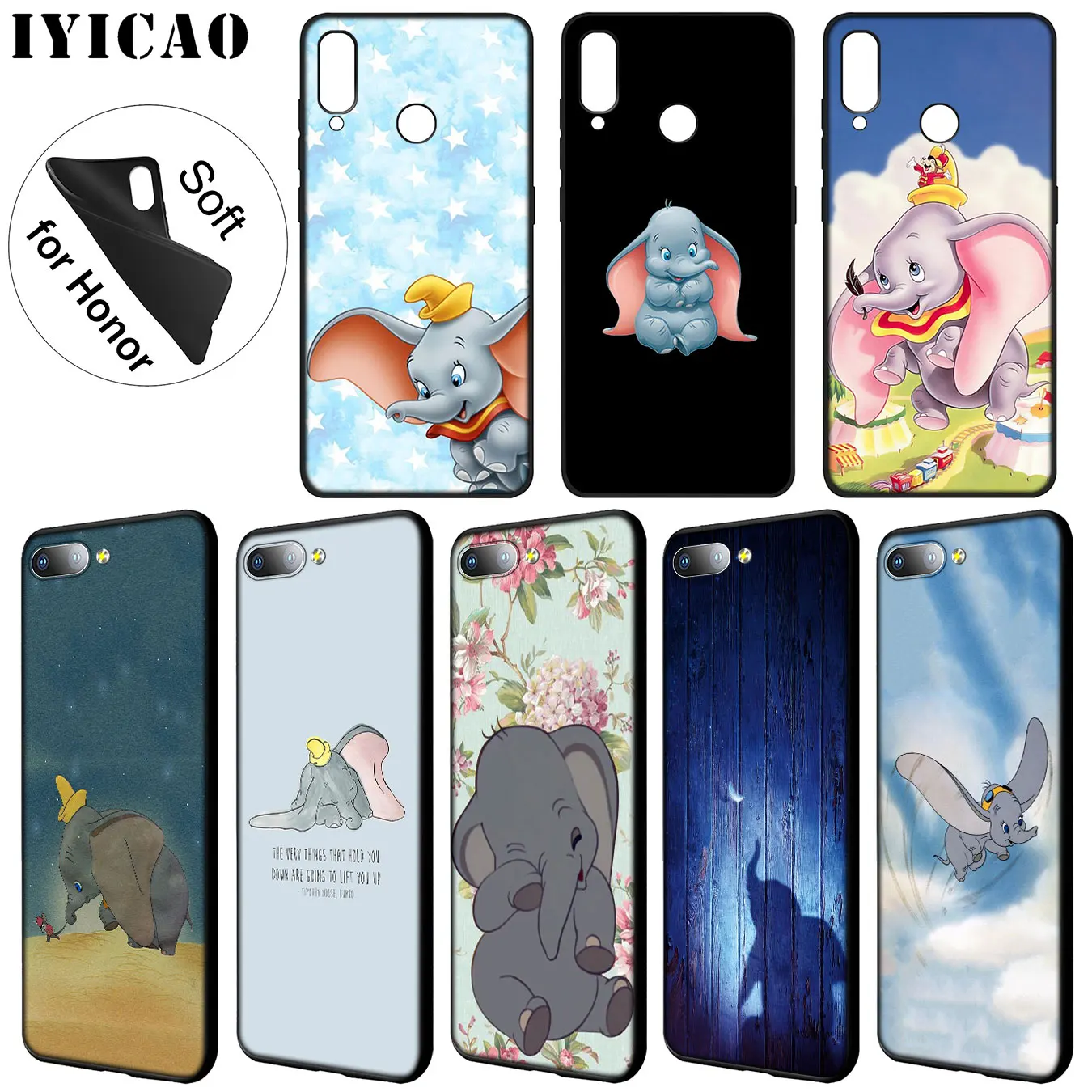 Мягкий силиконовый чехол для телефона IYICAO Dumbo с милым слоном Huawei Y9 Y7 Y6 Prime 2019 Honor 20 8C