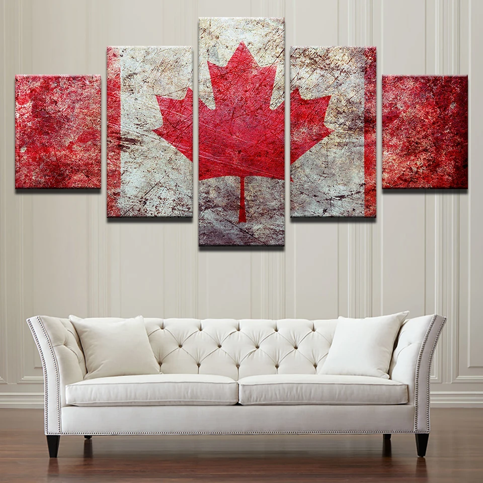 Poster Canvas Painting HD Wall Art 5 Panel Canada Flag Modern Printing