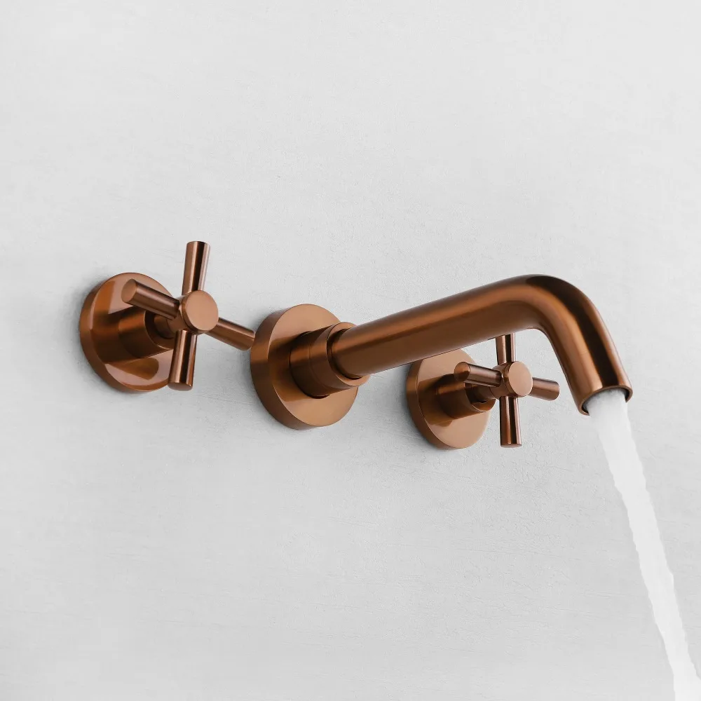 

Rose gold top quality brass bathroom sink faucet Double handle cold and hot water mixer tap faucet Wall mounted luxury faucet