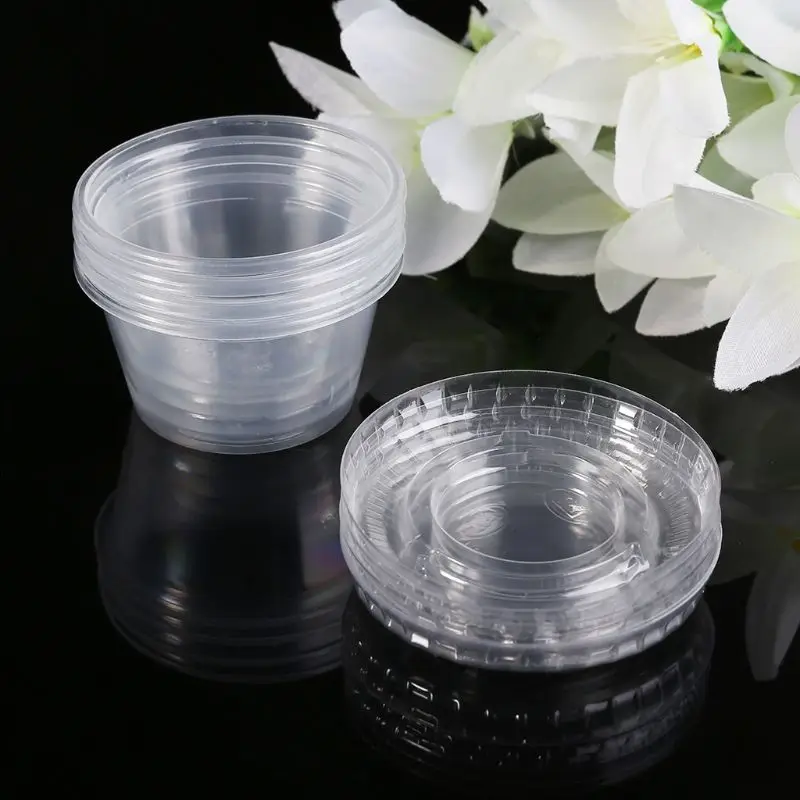 

50Pcs/Set Disposable Cups Set Of 60ml/2 oz Sauce Pot Container Jello Shot Cup Slime Storage with Lid for Ketchup