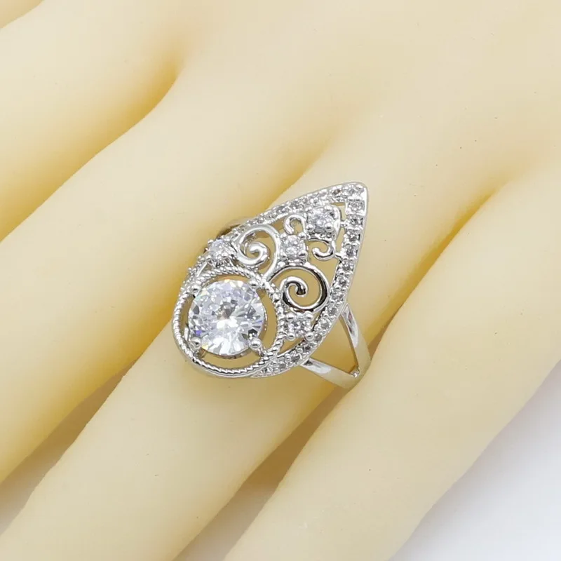 925 пробы, Серебряные Ювелирные наборы с браслетом для женщин, белые циркониевые серьги, кольца, ожерелье, кулон, подарок на день рождения, свадьбу