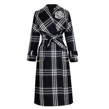 Высокое качество стильный Подиум дизайнерское шерстяное пальто женское клетчатое твидовое длинное пальто