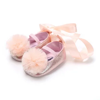 

0-18M Toddler Baby Girl Pompon ball First Walkers Shoes Soft Sole Crib Shoe Newborn Anti-Slip Shoes