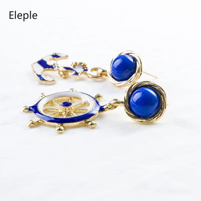 

Eleple Trendy Blue and White Anchor Shape Dangle Gold Color Earrings for Woman Earrings Fashion Jewelry B3007
